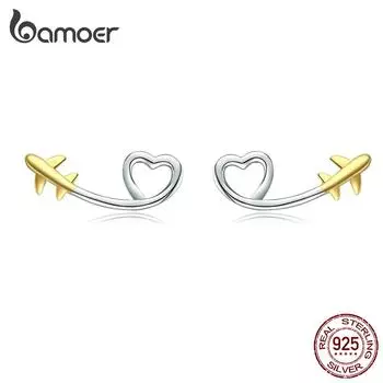 BAMOER настоящее серебро 925 пробы, серьги Fly to love для девочек, драгоценные ювелирные изделия, женские серьги, подарок SCE632