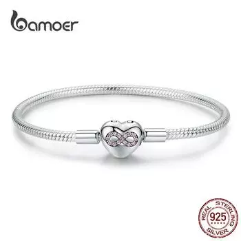 BAMOER настоящее серебро 925 пробы сердце вечности драгоценный браслет-цепочка ювелирные изделия женский подарок 17CM Length