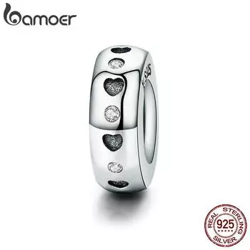 BAMOER Настоящее серебро 925 пробы в форме сердца с гравировкой, очаровательные бусины, подходят для женщин, браслет-подвеска серебряный