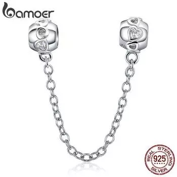 BAMOER, натуральная 100% стерлингового серебра 925 пробы, романтическая защитная цепочка в форме сердца, подходит для женщин, браслеты с подвесками