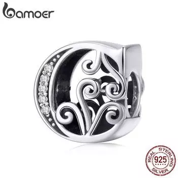 BAMOER Натуральная стерлингового серебра 925 пробы Буква C Алфавитные бусины Подвески подходят для браслетов и браслетов DIY C