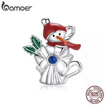Bamoer, натуральное серебро 925 пробы, чашка снеговика, металлический кулон для браслета, оригинальный женский серебряный DIY ювелирных изделий 925 silver
