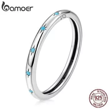 BAMOER, натуральное серебро 925 пробы, кольцо со звездой, размер 6, 7, 8 для женщин, кольцо с бирюзой, ювелирное изделие из стерлингового серебра, свадебный подарок Anillos 6
