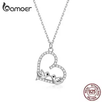 BAMOER, натуральное серебро 925 пробы, кулон «Любящая птица», серебряная цепочка, ожерелье для женщин, ювелирные изделия, подарок на день Святого Валентина
