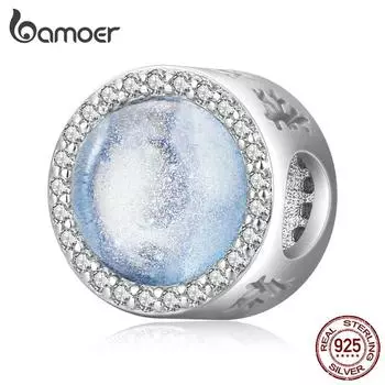 BAMOER, натуральное серебро 925 пробы, муранская глазурь, подвеска, круглая бусина, подходит для женщин, оригинальный браслет и браслет, ювелирные изделия, рождественский подарок 925 silver