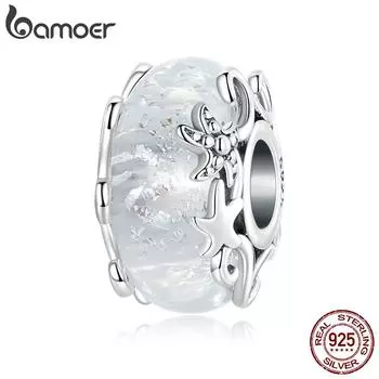 BAMOER натуральное серебро 925 пробы с волнистыми глазурями, подходит для серебряных подвесок, браслетов и браслетов, сверкающие стеклянные бусины, ювелирные украшения 925 silver