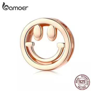 BAMOER Натуральное серебро 925 пробы с круглыми бусинами в виде улыбки, подвески из розового золота, подходят для браслета и браслета LCX605