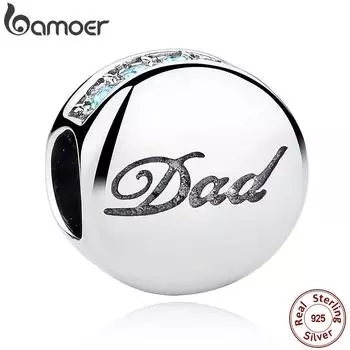 BAMOER Натуральное серебро 925 пробы с синими кристаллами, очаровательные бусины, подходят для браслетов, подарок на день отца SCC006