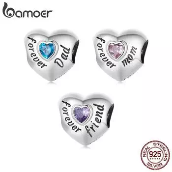 BAMOER, натуральное серебро 925 пробы, семейный шарм, серебряные бусины в форме сердца, подходят для женщин, оригинальный браслет или браслет, ювелирные изделия розовый