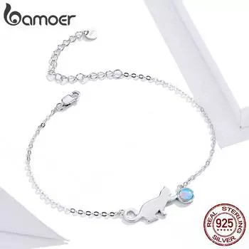 BAMOER Naughty Pussy Cat Opal Link Аутентичный браслет из стерлингового серебра 925 пробы для женщин Роскошные ювелирные украшения Bracelet