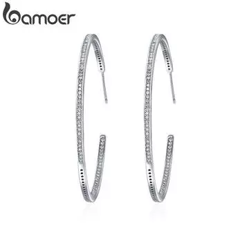 BAMOER Новая коллекция серебряных цветных светящихся прозрачных серег-колец с цирконами для женщин, модные серьги