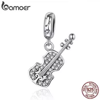 BAMOER Новая коллекция стерлингового серебра 925 пробы в форме скрипки, прозрачные подвески с цирконием, бусины, подходят к оригинальному браслету