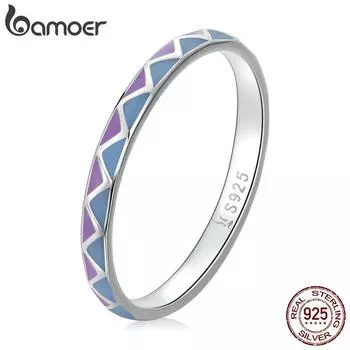 BAMOER Новое кольцо из стерлингового серебра 925 пробы, простое кольцо контрастного цвета, размер 6, 7, 8 для женщин, фиолетовое кольцо в богемном стиле, ювелирные изделия Anillo 6