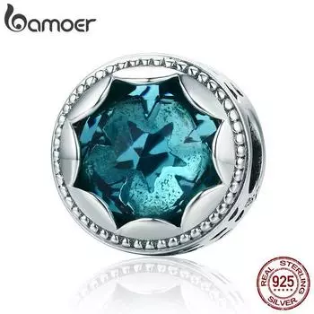 BAMOER Новое поступление, стерлинговое серебро 925 пробы, звездное небо, светло-голубые хрустальные бусины с фианитом, подходят для браслета SCC692