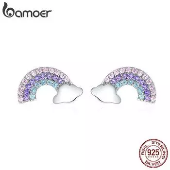 BAMOER Новое поступление, стерлинговое серебро 925 пробы, цветной циркон, радуга, изысканные женские серьги-гвоздики, модные SCE578