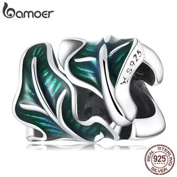 BAMOER Новое поступление, стерлинговое серебро 925 пробы, ретро-подвески в виде зеленого листа, подходят для женщин, оригинальный браслет или ожерелье, изящные ювелирные изделия, подарок