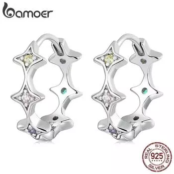 BAMOER новые серьги из стерлингового серебра 925 пробы со звездами, пряжки для ушей для женщин, простой стиль, платиновые серьги с покрытием, ювелирные изделия, подарок для свадебной вечеринки