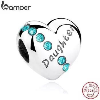 BAMOER Новые Синие Кристаллы Стерлингового Серебра 925 пробы Сердце Дочь Подвески Подходит Браслет Изготовления Ювелирных Изделий SCC007