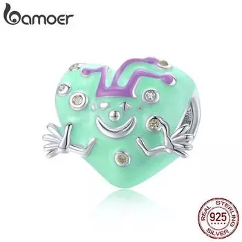 Bamoer Новый 100% стерлингового серебра 925 пробы счастливый клоун памяти Шарм в форме сердца бусины подходят для браслета эмаль DIY ювелирные изделия 925 silver
