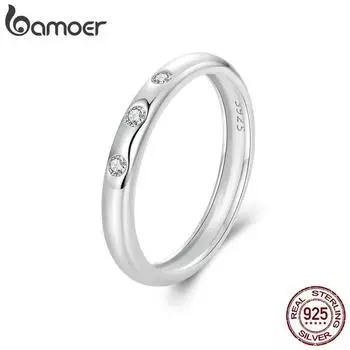 BAMOER Обручальное кольцо с муассанитом, стерлинговое серебро 925 пробы, кольца вечности из белого золота с лабораторным бриллиантом, минималистское штабелируемое кольцо