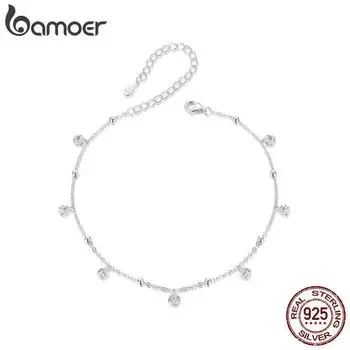 BAMOER ослепительный циркониевый ножной браслет из стерлингового серебра 925 пробы, браслет Chian для ног, женские украшения для ног, женская цепочка на ногу, ювелирные украшения SCT025
