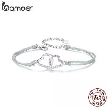 BAMOER персонализированный браслет из стерлингового серебра 925 пробы, изысканный серый браслет-цепочка с веревочными звеньями для женщин и девочек-подростков SCB274