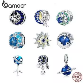 BAMOER подлинное серебро 925 пробы синий таинственный красивый кулон с подвеской DIY браслет изящные украшения A