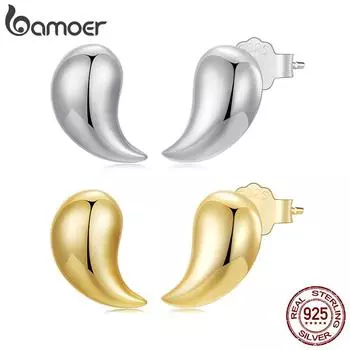 BAMOER подлинные 925 пробы стерлингового серебра каплевидные серьги-гвоздики, гипоаллергенные серьги-подвески для женщин модные ювелирные изделия 1.0*0.7cm серебряный