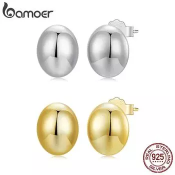BAMOER подлинные овальные серьги из стерлингового серебра 925 пробы, женские гипоаллергенные минималистичные легкие полированные модные украшения 0.9*0.7cm серебряный