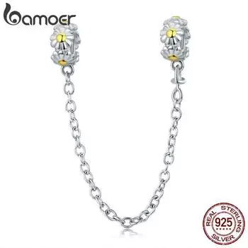 BAMOER Популярный 100% стерлинговое серебро 925 пробы, штабелируемая подвеска-стопор для цепи безопасности с цветком ромашки SCC618
