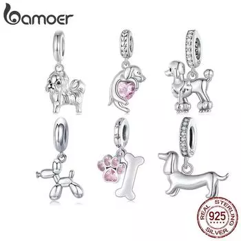 BAMOER позолоченные бусины-подвески в виде собаки для браслета с подвесками, подлинное серебро 925 пробы, подвеска в виде бордер-колли, таксы, шнауцера 16*16mm серебряный