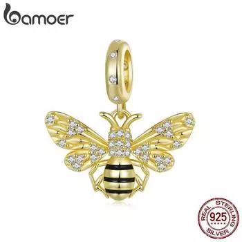 BAMOER позолоченные подвески в виде пчелы, бусины с CZ, подходят для европейских браслетов, роскошная подвеска из стерлингового серебра 925 пробы, ювелирные аксессуары своими руками BSC1035