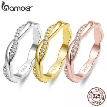 BAMOER, простое витое кольцо из стерлингового серебра 925 пробы, размер для 6, 7, 8, 9 для женщин, позолоченное кольцо Eternity Band 14 К, 3 цвета, ювелирные изделия 6 серебряный