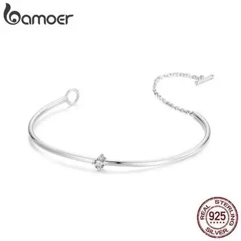 BAMOER, простой браслет из стерлингового серебра 925 пробы с цирконием, блестящий браслет со звездами для женщин, подарок на день Святого Валентина, с платиновым покрытием, ювелирные изделия BSB160