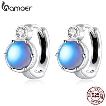BAMOER, простые блестящие пряжки для ушей из стерлингового серебра 925 пробы для женщин, серебряные серьги с блестящим камнем, ювелирные изделия, свадебный подарок 925 silver