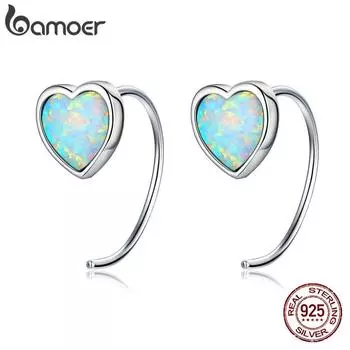 BAMOER, простые серьги-гвоздики из стерлингового серебра 925 пробы, Аврора, романтическое сердце, опал, серьги-гвоздики для женщин и девочек, подарок на помолвку, ювелирные украшения 925 silver