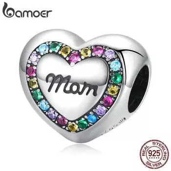 BAMOER Радуга циркон в форме сердца Шарм из стерлингового серебра 925 пробы Love Life Tree бусины подходят для женщин браслет или браслет ювелирные изделия 925 silver
