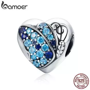 BAMOER Романтические Аутентичные бусины из стерлингового серебра 925 пробы с бабочкой, цветком и сердцем, подходят для браслета SCC653