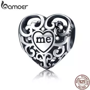 BAMOER Романтические настоящие бусины из стерлингового серебра 925 пробы You & Me с цветочными листьями подходят для браслета-подвески