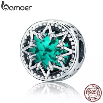 BAMOER Романтические Стерлингового Серебра 925 Сверкающие Зеленые Хрустальные Бусины Снежинки подходят для Женского Браслета SCC308