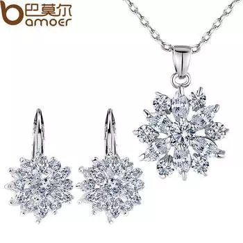 BAMOER Роскошные комплекты свадебных украшений с цветами золотого цвета для женщин на свадьбу с разноцветными кубиками золотой