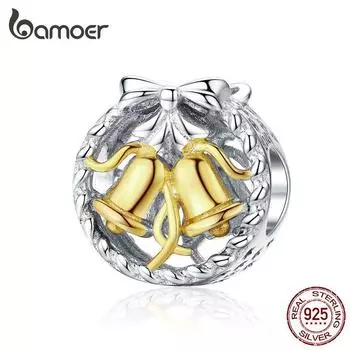 BAMOER Рождественский колокольчик, круглые металлические бусины для женщин, подвеска из стерлингового серебра 925 пробы, подходит для браслета, DIY Bijoux LCC6358
