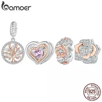 BAMOER розовое золото Древо жизни Love Hreat очаровательные бусины для женщин изготовление ювелирных изделий из стерлингового серебра 925 пробы подвеска для оригинального браслета BSC1010