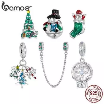 Bamoer S925 Серебряные рождественские снежинки Снеговик Шарм Бусины подходят для оригинального браслета DIY Bamoer Шарм для изготовления ювелирных изделий Рождественский подарок 2.5*1.1cm серебряный