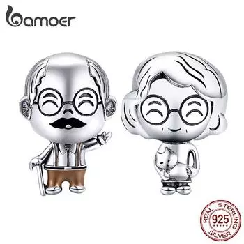 BAMOER Семейная коллекция Бабушка и дедушка Настоящее серебро 925 пробы Дедушка Металлическая подвеска для браслета