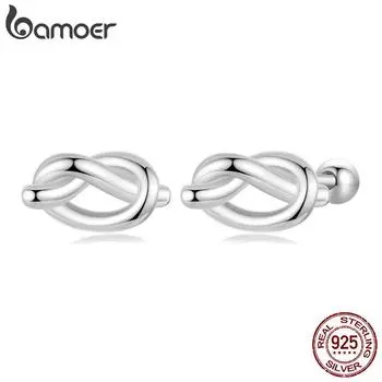 Bamoer Серьги-гвоздики из стерлингового серебра 925 пробы с узлом, простота и повседневная одежда, с покрытием из белого золота для женщин, ювелирные изделия в подарок 5*8mm