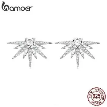 BAMOER, серьги-гвоздики из стерлингового серебра 925 пробы, серьги-гвоздики со звездами, оправа из циркона для женщин, блестящие ювелирные украшения для свадьбы и помолвки 925 silver