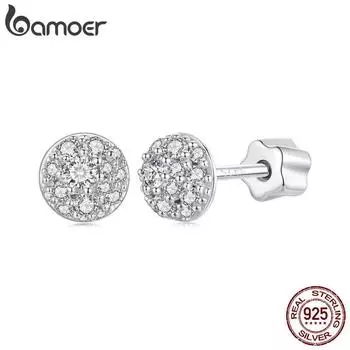 BAMOER серьги-гвоздики с полусферой из белого золота и муассанита, стерлинговое серебро 925 пробы, лабораторные серьги с муассанитом для женщин MSE057