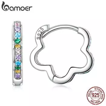 BAMOER, серьги из стерлингового серебра 925 пробы с цветком, пряжки для ушей, Радужный цирконий, простые стильные серьги для женщин, ювелирные изделия, подарок дружбы 925 silver