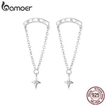 BAMOER, серьги из стерлингового серебра 925 пробы со звездами и кисточками, серьги со звездами, луной и солнцем, позолоченные из белого золота для женщин, изящные ювелирные изделия 33*14mm